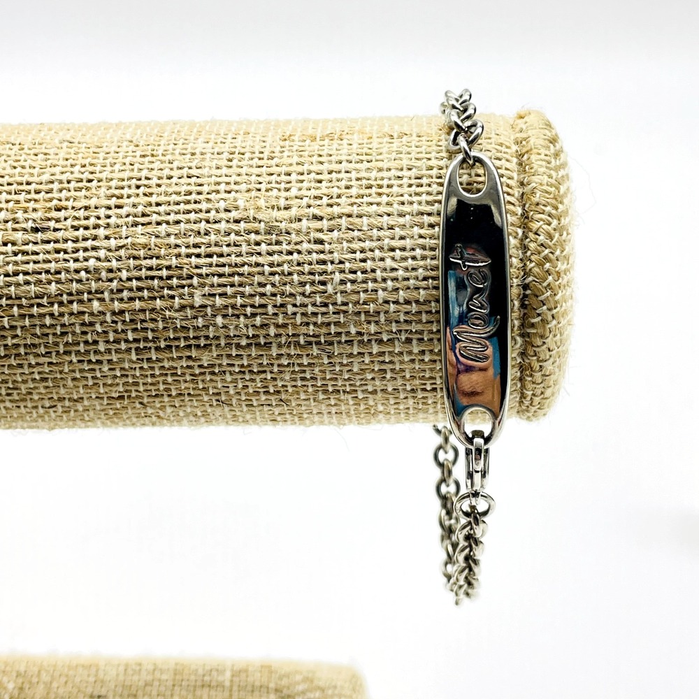 Signed Monet Silver Tone Bracelet Chain Link ID Bar Vintage Minimalist